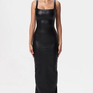 Black Croc-Leather Maxi Dress